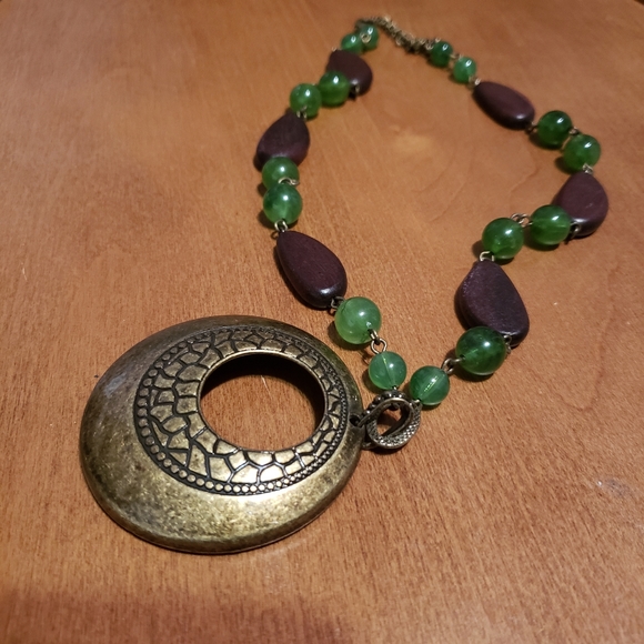 Avon Jewelry - Vintage Beaded Circle Antique Bronze Pendant Necklace Avon  Boho